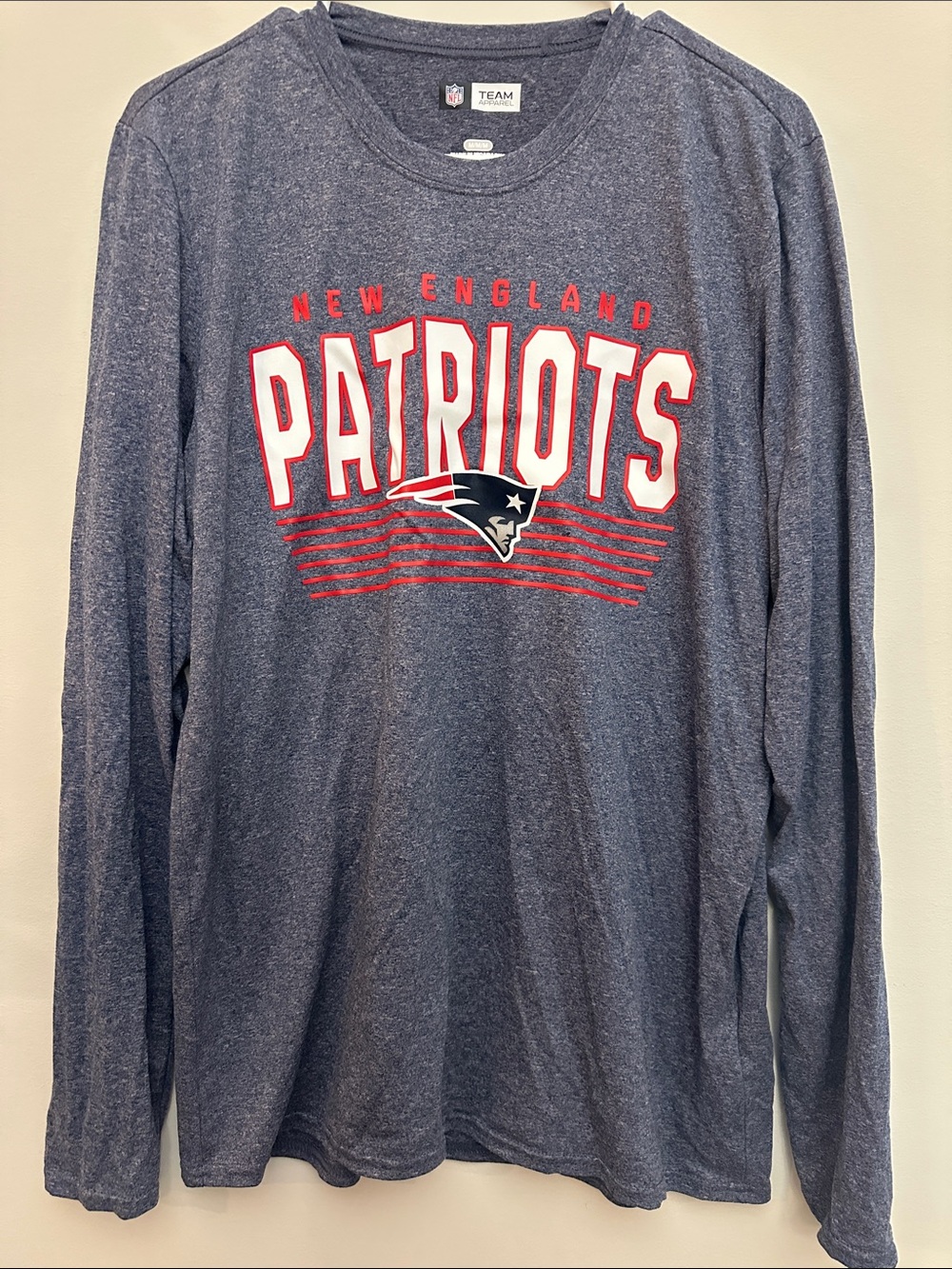NFL New England Patriots Long Sleeve Tee - Navy with Red and White Graphics
